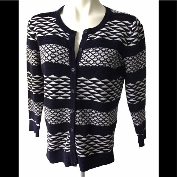 🌸3/$25 Target Merona Navy and White Geometric Print Cardigan Sweater, Size S - Picture 2 of 7